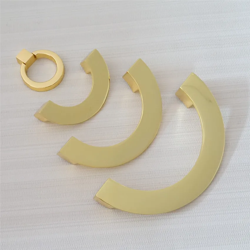 

2.5'' 3.75'' 5'' 6.3'' Dresser Handles Polished Gold Semicircle Drawer Pulls Drop Ring Kitchen Cabinet Pulls Handles Door Pulls