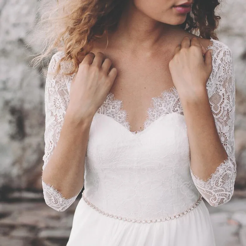 LORIE пляжное свадебное платье с v-образным вырезом, кружевное шифоновое платье с коротким рукавом, бохо, на молнии, свадебное платье на заказ