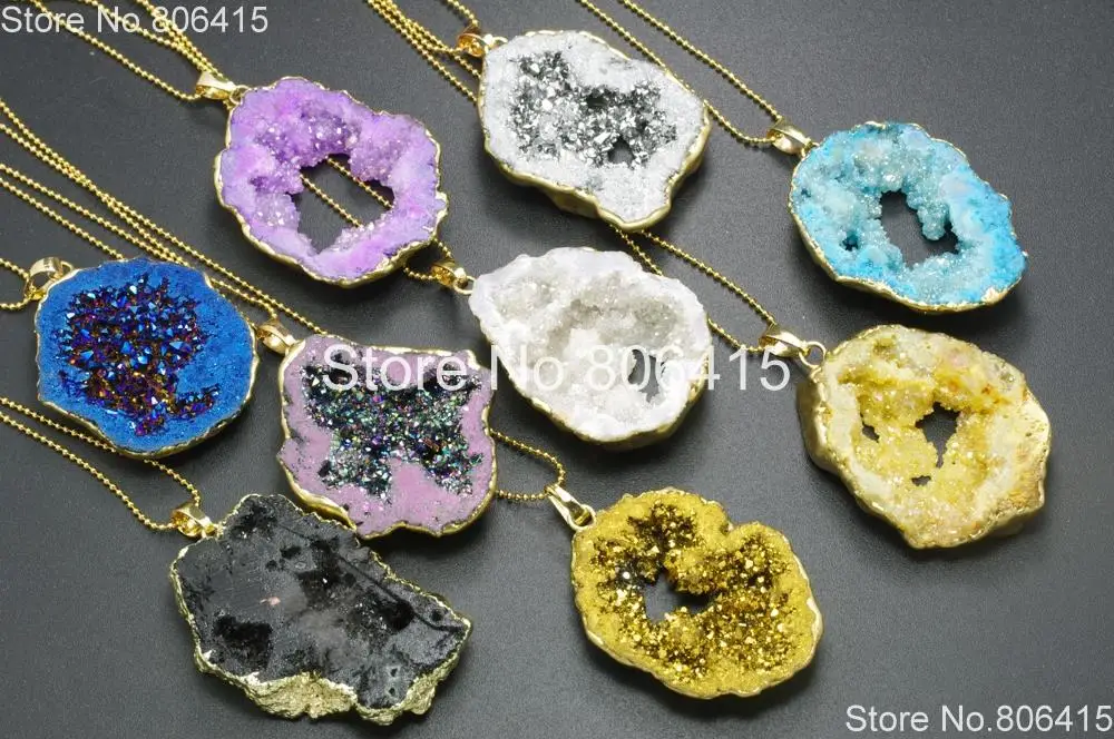 Натуральный зеленый AB Druzy Quartz Aga te Geode камни самородок кулон бусины из лечебных