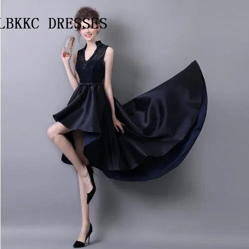 

Black Homecoming Dress Front Short Back Long Special Occasion Dresses Knee Length Graduation Dress
