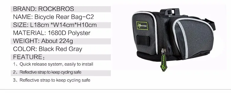 Excellent ROCKBROS Bicycle Bike Rear Bag Rainproof Nylon Bike Saddle Tube Bag Outdoor Cycling Mountain Bike Back Seat Tail Pouch Package 13