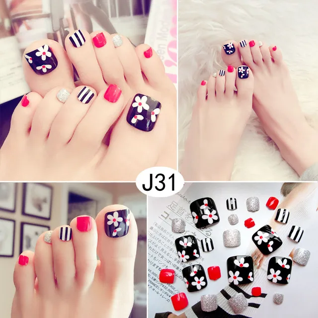 24pcs/box,19 designs nail stickers for toe feet gel Varnish polish Rhinestones False Printing