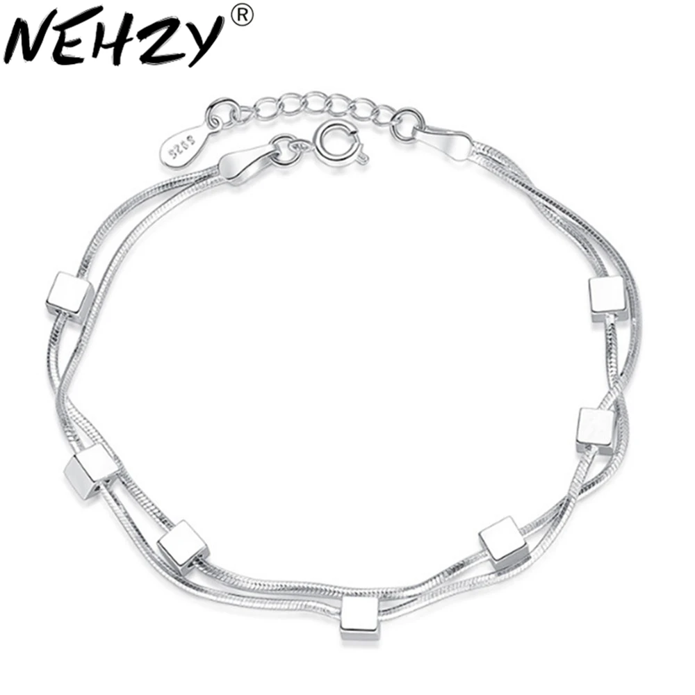 Box NEHZY Модная брендовая женская серебряная шкатулка серебряные браслеты Милая Двойная Цепочка Из змеиных костей браслет пятиконечная звезда 17+ 3 см - Окраска металла: Box