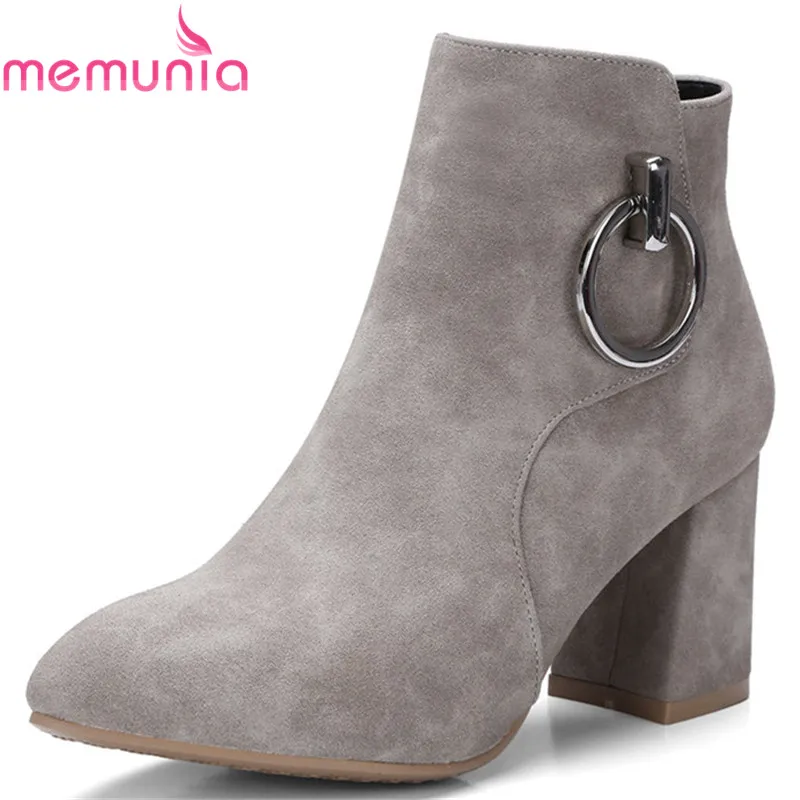 

MEMUNIA 2018 simple fashion new ankle boots for women autumn winter pointed toe boots elegant metal decoration boots