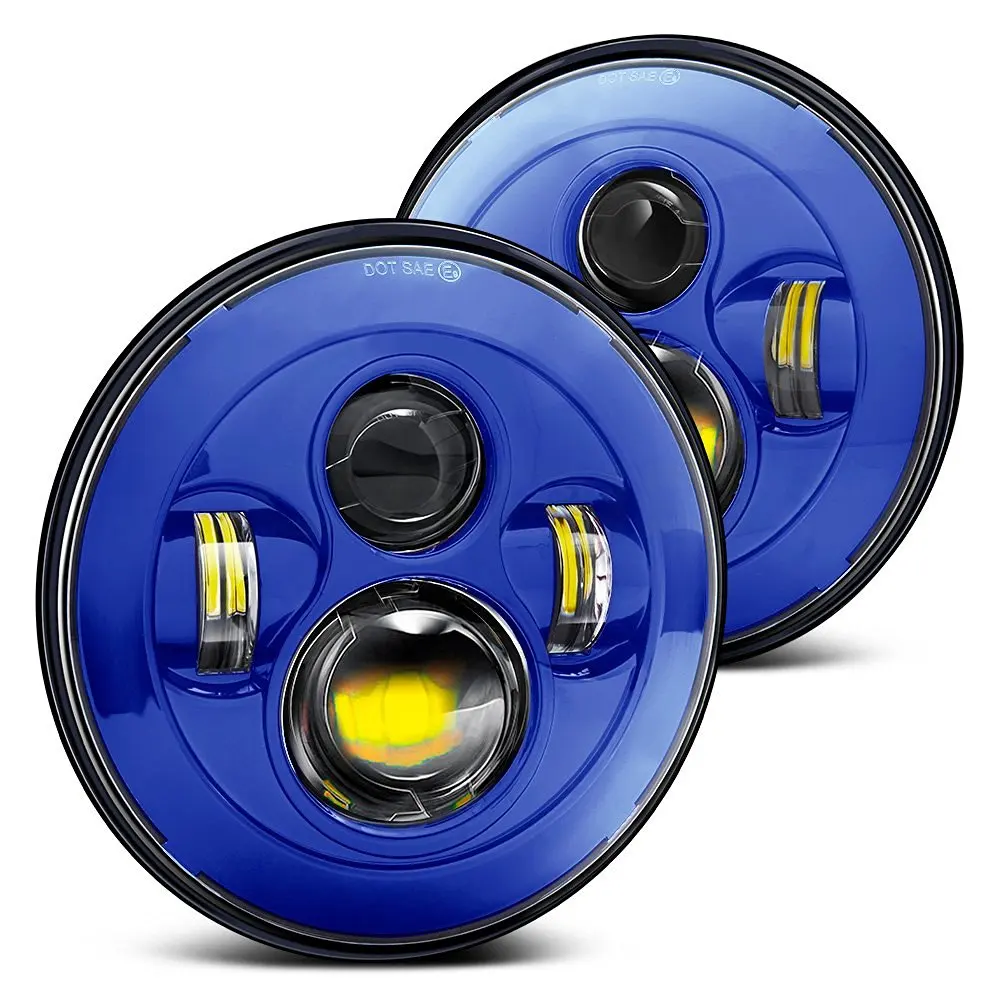 7" Inch Round Blue Background LED Headlights Bulb Lamp H4 H13