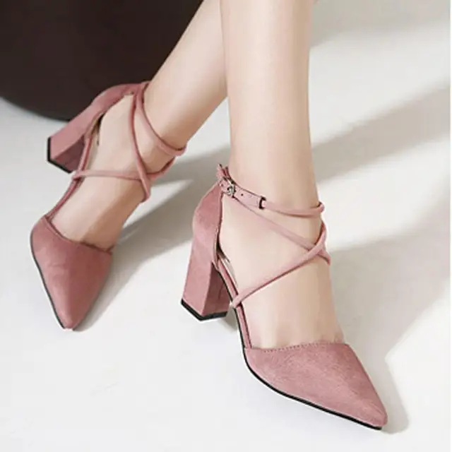 2017 Lady Por Office Daily Wearing Sandals Women Block High 2017 Lady Por Office Daily Wearing Sandals Women Block High Heels Suede Leather Shoes Pumps Pointed