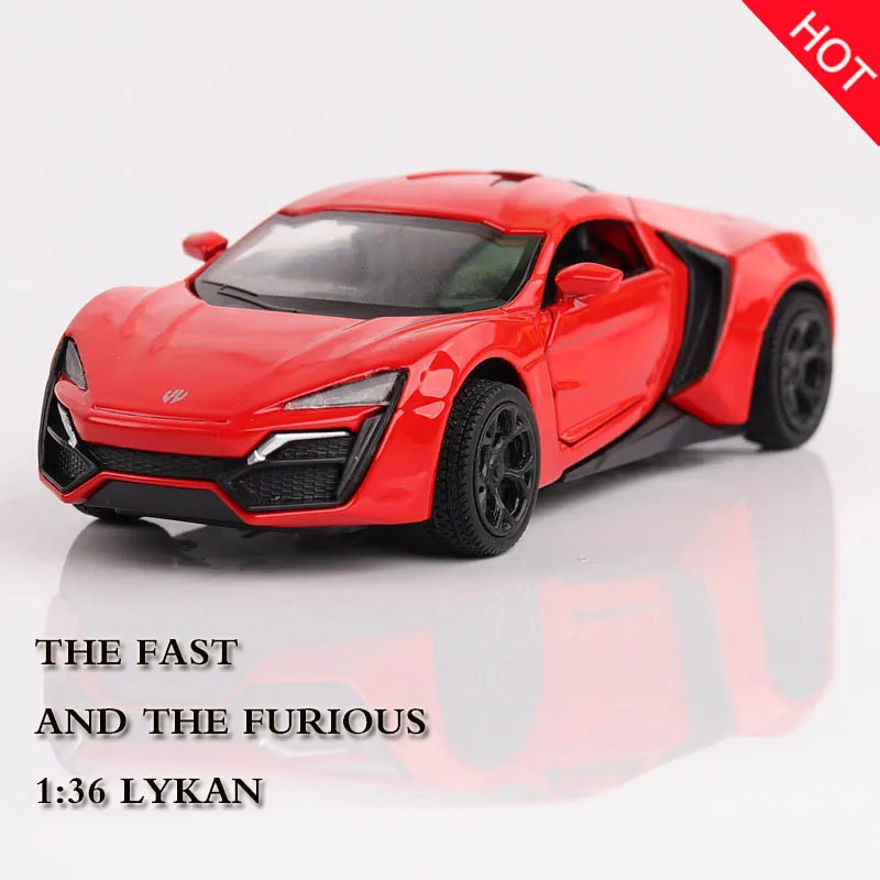 Fast&Furious Lykan Alloy Car Model Pull Back Toy Car 2 Electronic Metal Car 1:36