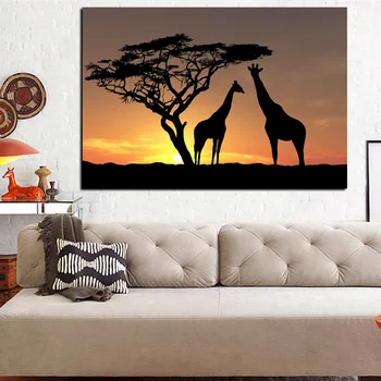 

1 Pcs HD Prints Deer Giraffe Sunset Landscape Canvas Pictures Wall Art Home Decor Living Room Poster Paintings Kids Room Decor