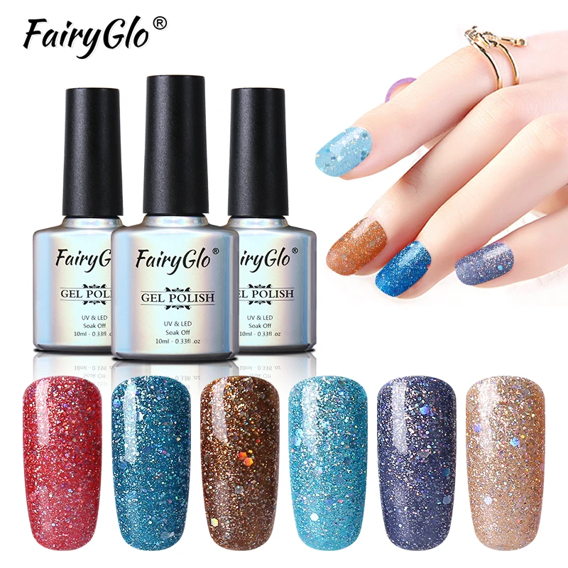 Блестящий цветной лак для ногтей FairyGlo полуперманентный Гибридный 10 мл