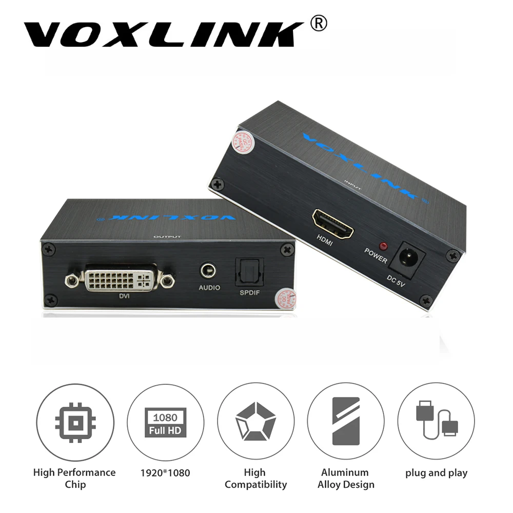 VOXLINK HDMI to DVI Converter, 1080P HDMI to DVI / Audio / Spdif Converter Adapter with 3.5mm Jack for Projector TV Blu-Ray PS4 vention hdmi to dvi converter full hd 1080p audio converter adapter with dual audio interface for hdtv projector drop shipping