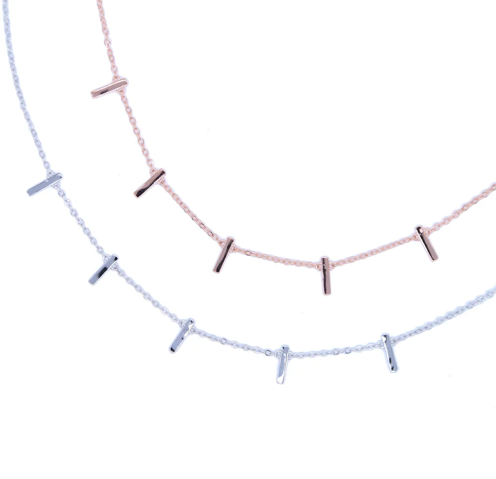 Модное ювелирное изделие, геометрический тонкий брусок, полированный брусок, серебро, розовое золото, модное колье, простое ожерелье, дешево