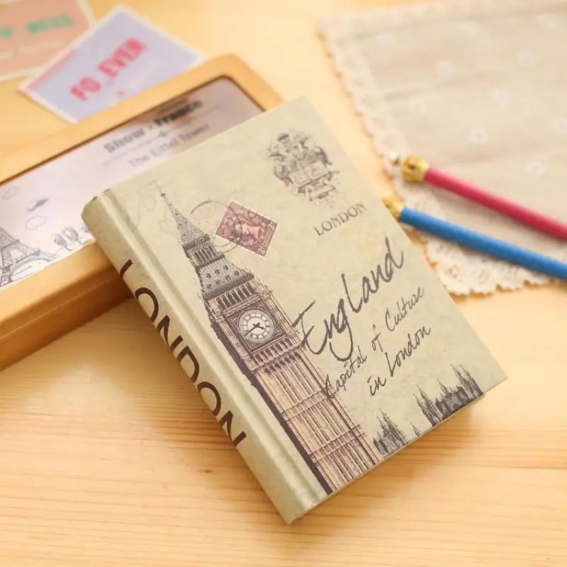

2018 Hot Sale Vintage Famous Architectures Hardcover Notebook for Gift A6 Size Four Designs Big Ben Eiffel Bridge London Eye