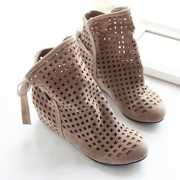 

Fashion Women Sandals Cut-outs Round Toe Ladies Boot Bowtie New Hight Increasing Women Shoes Summer Breathable Ladies Shoes