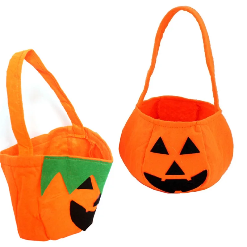 Halloween Candy Bag Pumpkin Bat Pattern Kids Treat or Tricky Cloth Bucket Handheld Tote Props Cookie Pouch Basket Gift
