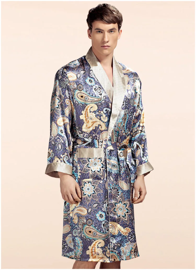 Новое поступление 100% шелк тутового шелкопряда мужской весенний длинный рукав халат модный Досуг халат кимоно Шелковый мужской