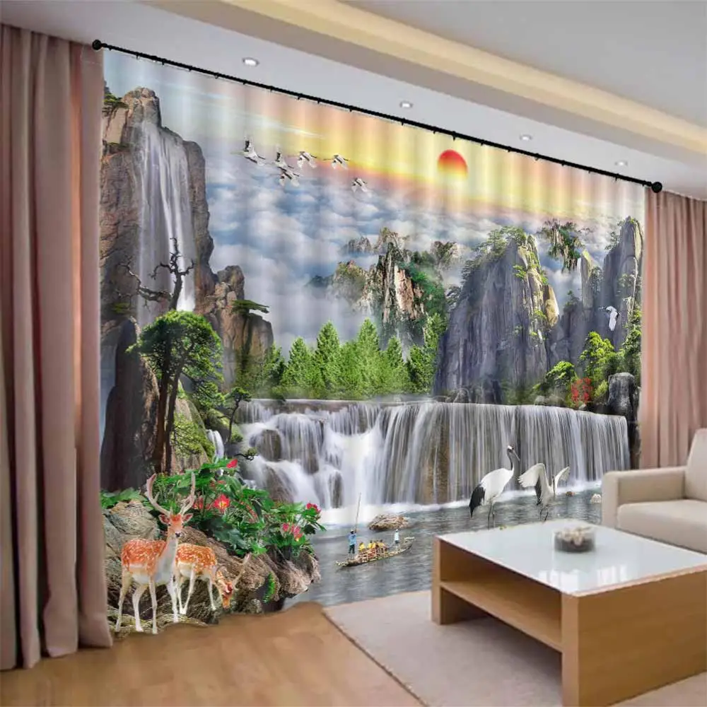 

Landscape painting 3D Window Curtains Living Room bedroom Drapes Rideaux factory Customized size shower Shading cloth