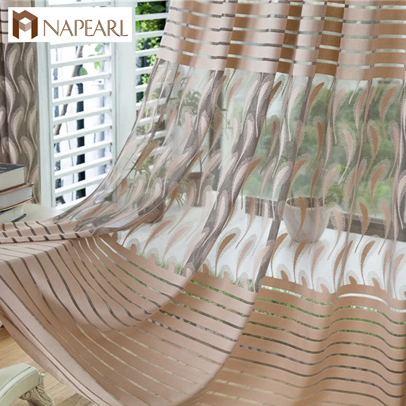 NAPEARL Organza pura Cortinas rayas transparente habitación Cortinas ventana Cortinas panel único moderno Cortinas de ventana