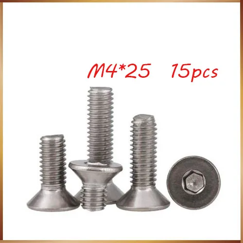 

Free shipping 15pcs M4*25mm M4X25 304 Stainless steel Flat Screws Inner Hexagon Socket Countersunk Head stainless nails,bolts