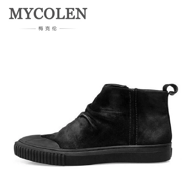 

MYCOLEN Men Shoes High Ankle Luxury Trainers Genuine Leather Winter Snow Boots Casual Zip Flats Black Man Shoes Bota