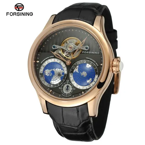 FORSINING, мужские брендовые роскошные часы с автоматическим перемещением, чехол из нержавеющей стали, Карта мира, циферблат, наручные часы, модные дизайнерские часы, FSG9413M3 - Цвет: R1