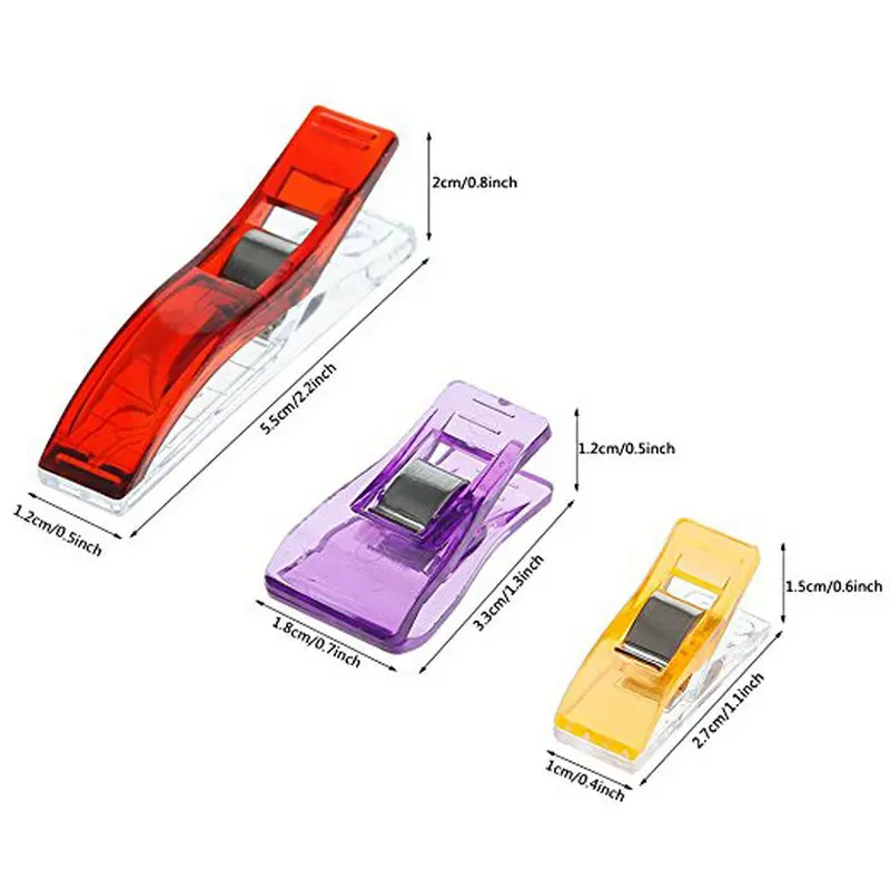 Разноцветные пластиковые зажимы для шитья, 3 размера, 100 шт., зажимы для шитья, крафтинга, держатель, ткань, ткань, пэчворк, швейные зажимы, аксессуары
