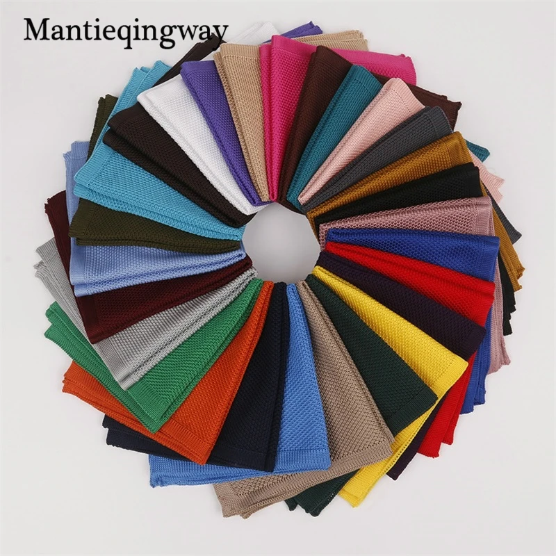 

Mantieqingway Trendy Knitted Handkerchief for Mens Polyester Knitting Pocket Square Towel Business Chest Towel Solid Color Hanky