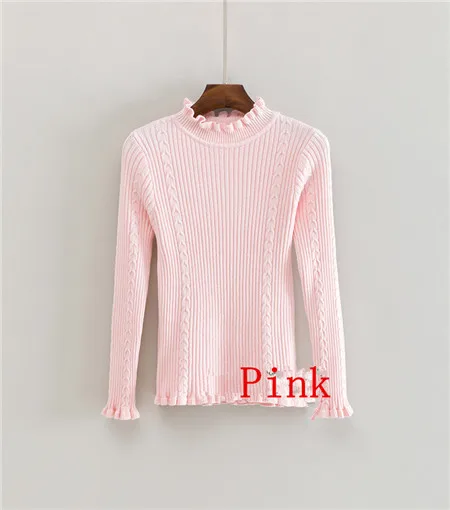 Кашемировый вязаный женский свитер, пуловер с оборками, водолазка из крученой шерсти, Осень-зима, джемпер с длинным рукавом, Повседневный свитер, трикотаж 1614 - Цвет: W001614 pink