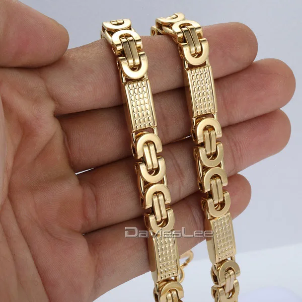 Fashion Gift 8mm Mens Chain Boys Necklace Gold Tone Flat Byzantine Link Stainless Steel Necklace Bracelet 18 36inch Dlkn275 Bracelet Stack Bracelet Chinesebracelet Element Aliexpress