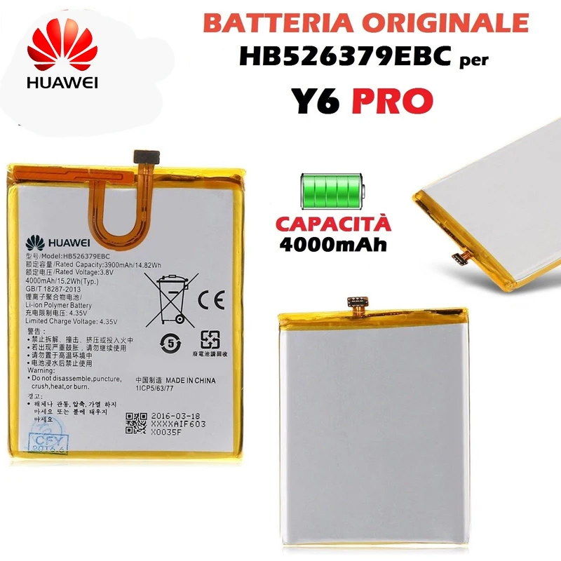 

Original Huawei HB526379EBC phone battery For Huawei Y6 Pro Enjoy 5 HONOR 4c pro TIT-L01 TIT-TL00 -CL00 TIT-CL10 4000mAh