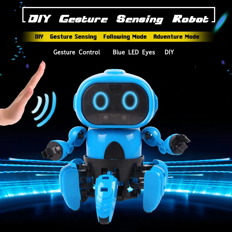 

DIY Assembly Robot 6-Legged Smart Gesture Sensing Infrared Avoid Obstacle Walking LED Eyes Robot Toy for 8+ years Kids (S8