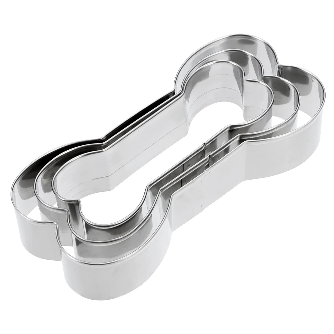 3Pcs Stainless Steel Dog Bone Cookie Cutter 3D Kitchen Bones Biscuit Fondant Pastry Baking Mold