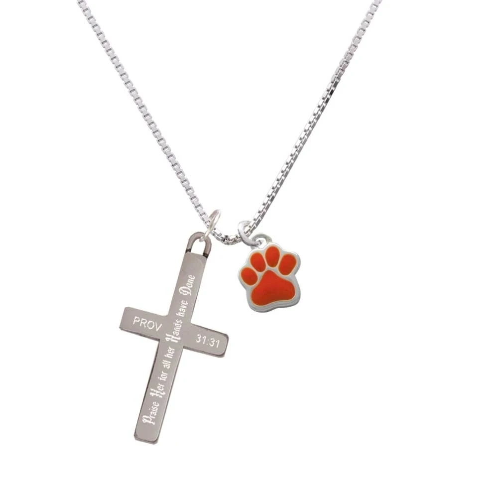 Small Orange Paw - Praise Her - Cross Necklace