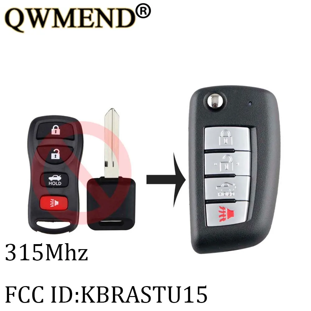 

QWMEND Upgrade Remote Flip Car key 315Mhz&ID46 Chip for Nissan Infiniti Altima Maxima Murano Sentra FX35 with 46 Chip KBRASTU15