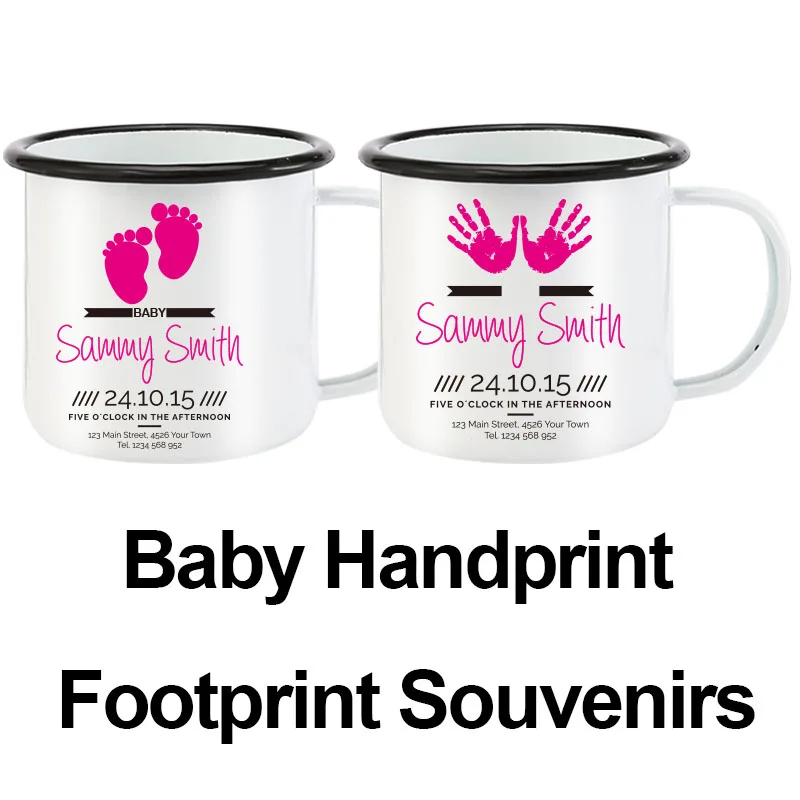 

DIY Baby Handprint Footprint Souvenirs Enamel Mug Printing Custom Picture White Travel Coffee Mugs Tea Cup Gift Mug 11OZ