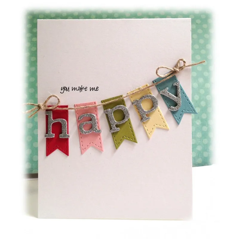 

YaMinSanNiO Happy Birthday Flag Metal Cutting Dies Scrapbooking for Card Making Album Decorative Embossing Stencil 2019 New