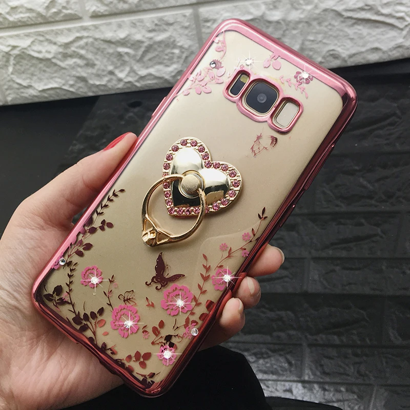 Luxury Diamond Kitty Cat Ring TPU Case For Samsung Galaxy S7 edge S6 S8 plus J5 J7 J3 2017 EU J530 Rhinestone Plating Back Cover (9)