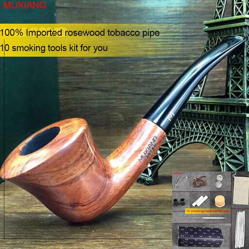 

RU-MUXIANG 10 smoking Tools kevazingo woodTobacco Pipes 9mm Filter Solid Wood Bent Smoking Pipe Zulu Masculine Gift Pipes ad0019