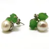 8-9mm AAA White Natural Green Jade Leaf Button Pearl Earring 2