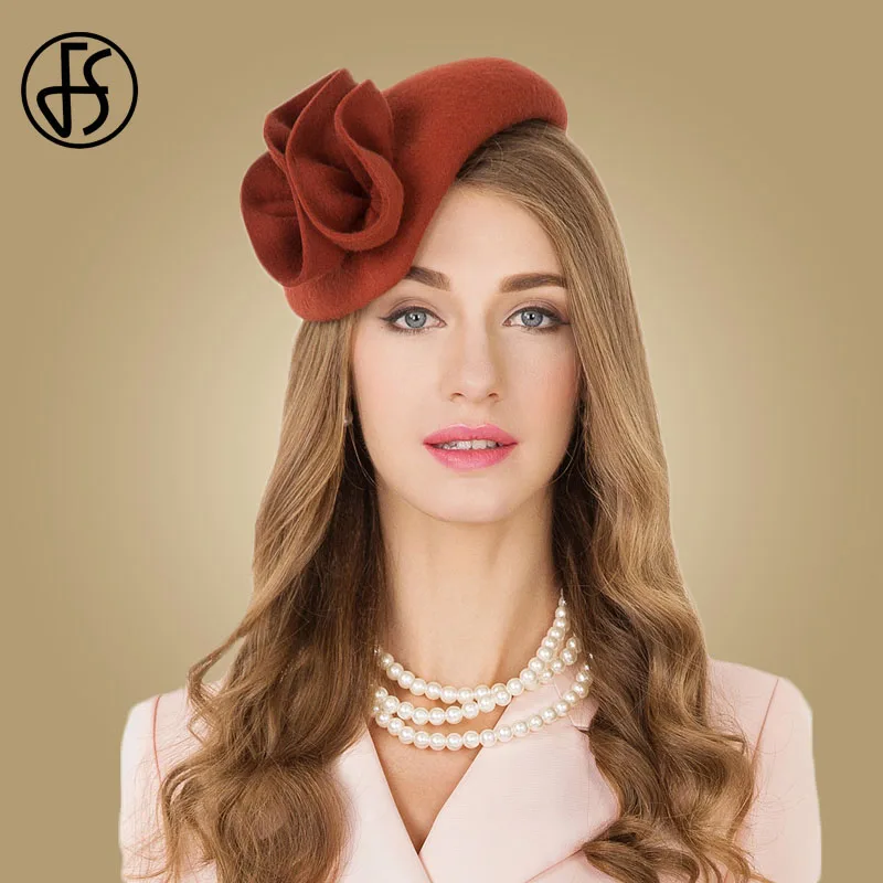 Offerte FS Delle Signore di Lana Da Cocktail Cappello di Cerimonia Nuziale Fascinator Cappelli Per Le Donne Formale Pillbox Feltro Tea Party Fiore Cappelli stile Fedora e borsalino Chapeau Femme Vintage