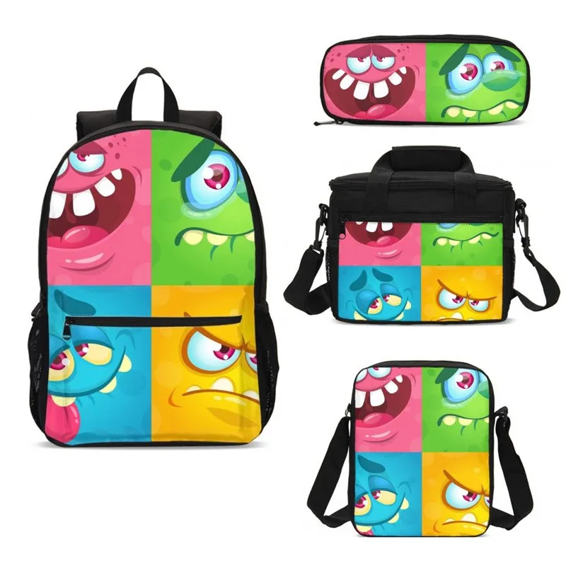 

4Pcs/Set Portfolio School Bags For Boys Girls Cute Funny Cartoon Emoji 3D Printing Bookbag Rucksack Teenager Children Stachel