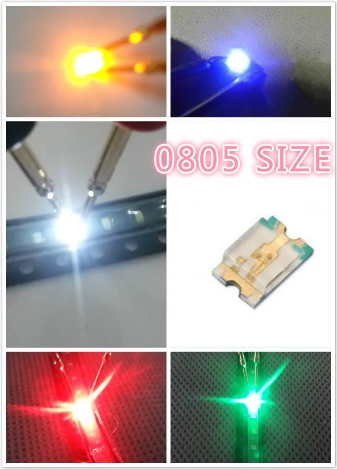 100 шт. 0805 ультра яркий SMD, R, G, B, W, Y, светодиодный s, 0805 SMD светодиодный, красный, зеленый, синий, белый, желтый светильник