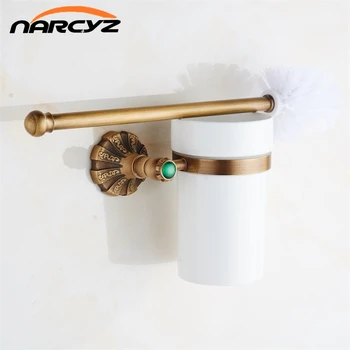 

Luxury Antique Bronze Finish Toilet Brush Holder With Ceramic Cup Bath Decoration Bathroom Accessories 9082K