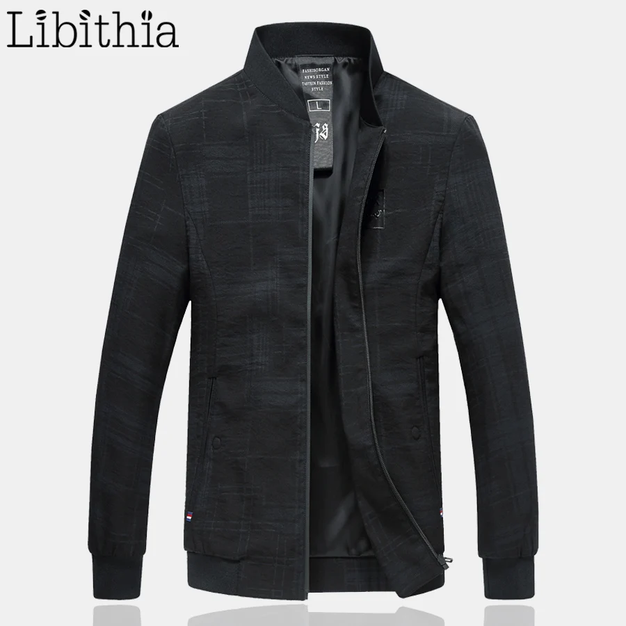 Buy Mens Plaid Black Jacket Stand Collar Bomber Slim