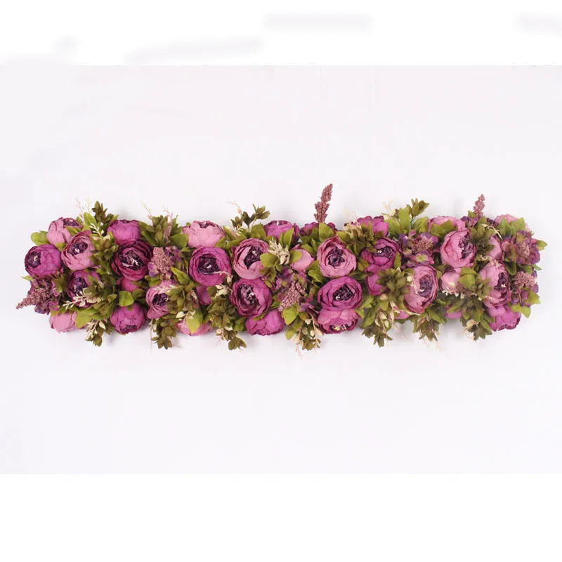 custom made Artificial rose flower row Wedding background wall arch Welcome desk decorative fake flower Home holiday decoration - Цвет: A Deep purple