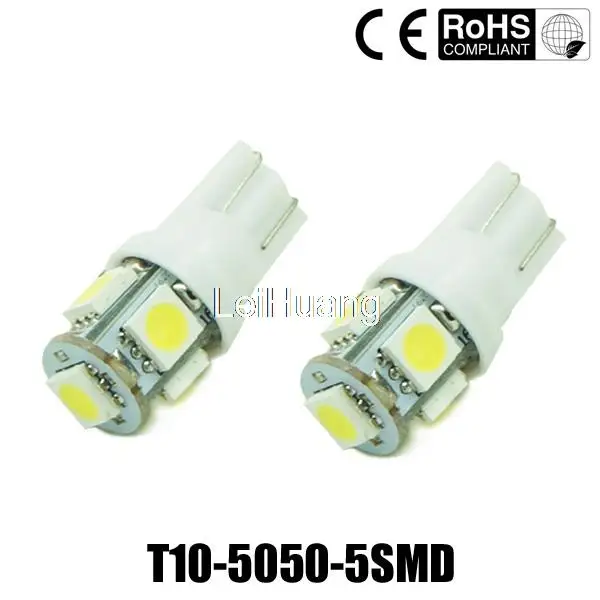 

100pcs/lot T10 W5W 5050 5 SMD 168 194 LED DC 12V License Plate Bulbs 5smd Clearance Lamps 5led Marker Car Interior Lights