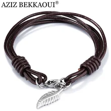 Азиз BEKKAOUI браслет из натуральной кожи для мужчин Панк Крест верёвка из нержавеющей стали цепи браслеты мужской браслет с кулоном сердце подарок
