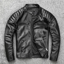 Biker manteau en cuir véritable noir, vêtements chauds en cuir pour hommes, veste en cuir de vache de qualité, livraison gratuite