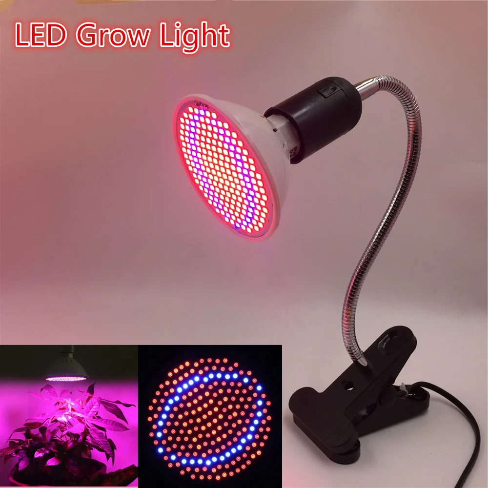 

led grow light plant lamp 30w 200led full spectrum e27 flower grow lamp with flexible table clip red+blue Hydroponic growing
