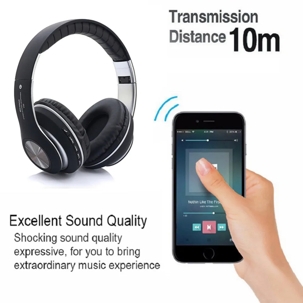 Складные Bluetooth наушники с шумоподавлением Беспроводная гарнитура Поддержка TF карта наушники с микрофоном для телефона ПК