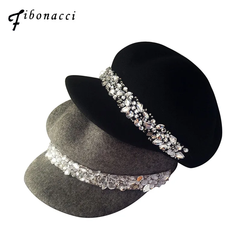 

Fibonacci Wool felt Equestrian Knight Hat for Women Cap Fashion Rhinestone Octagonal Concave Convex Fedora Hat